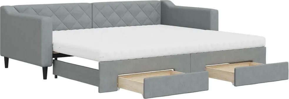 vidaXL világosszürke kihúzható szövet heverő fiókokkal 90 x 200 cm
