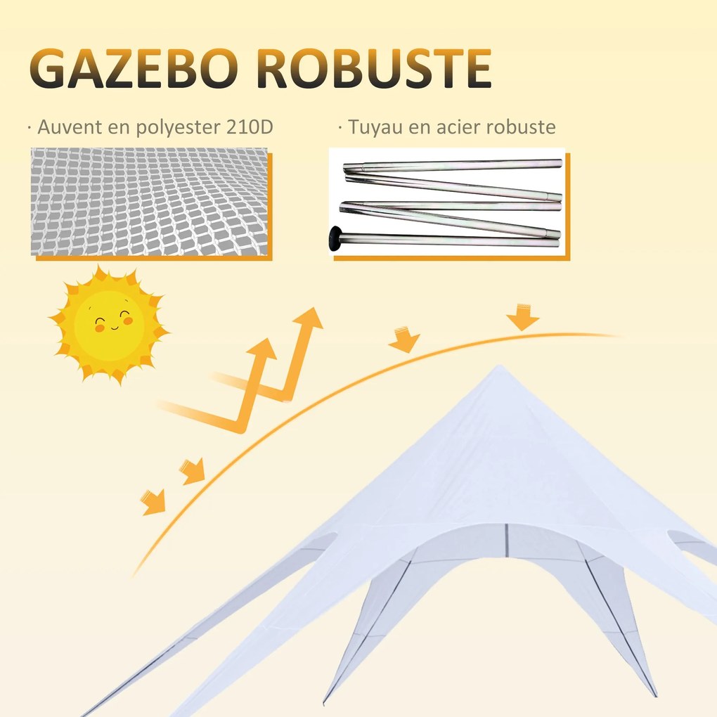 Outsunny XXL Kerti Csillag Sátor Esőálló Ponyva Napernyő Kemping Vászon 10 x 10 x 4 m Magas Sűrűségű 210D Vízálló Világoskék Poliészter | Aosom