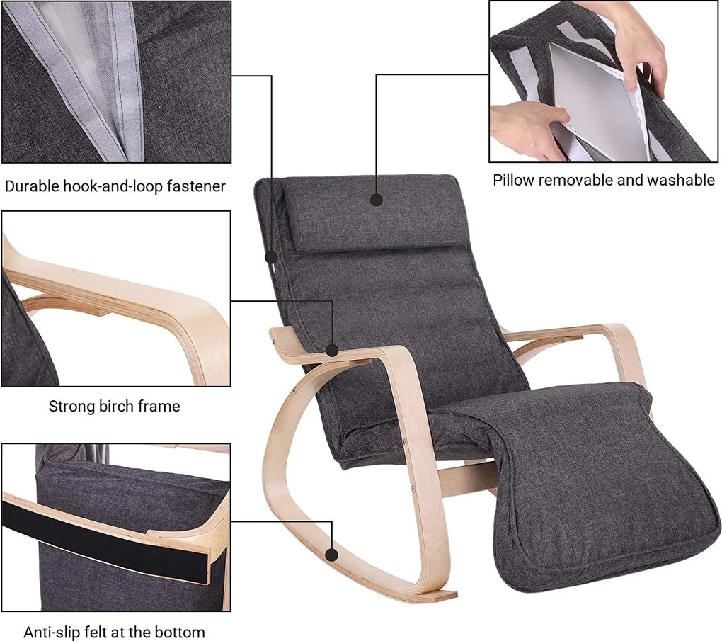 Hintaszék 5 irányban állítható lábtartóval, maximális terhelés 150 kg