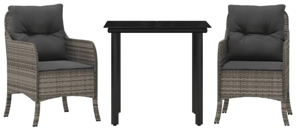 3 részes szürke polyrattan kerti étkezőgarnitúra párnával