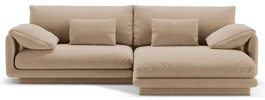 Bézs bársony sarokkanapé (jobb oldali-heverő résszel) Torino – Micadoni