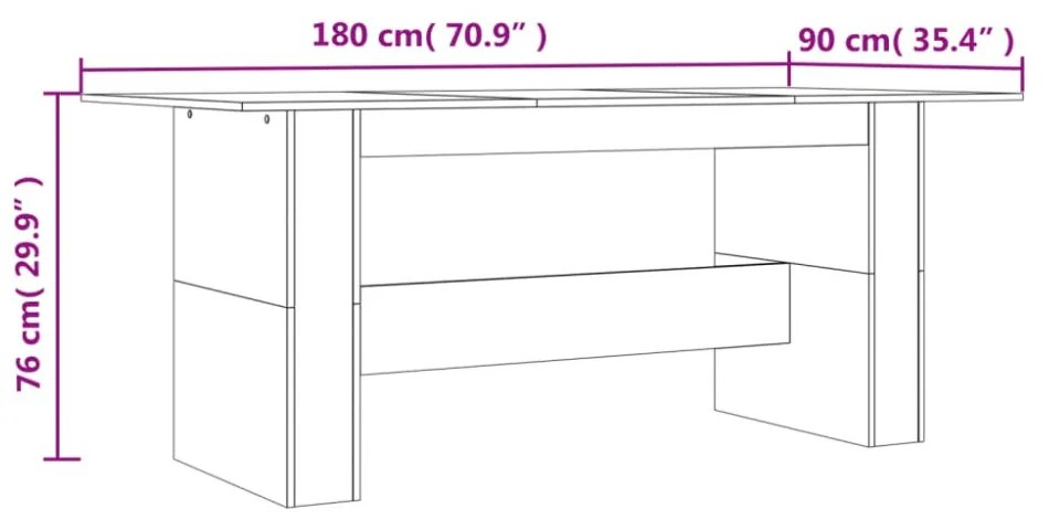 füstös tölgy színű szerelt fa étkezőasztal 180 x 90 x 76 cm