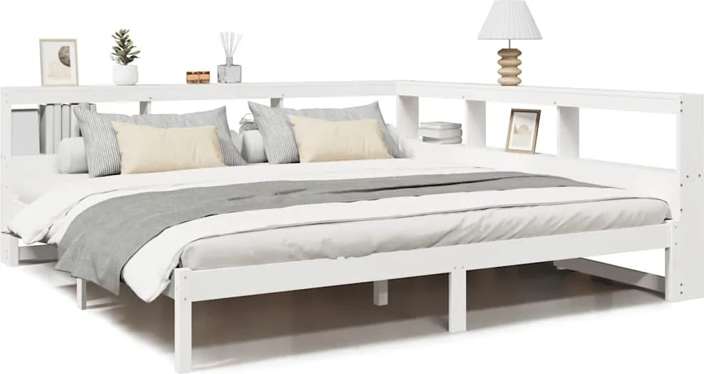 vidaXL fehér tömör fenyőfa könyvespolcos ágy matrac nélkül 180x200 cm