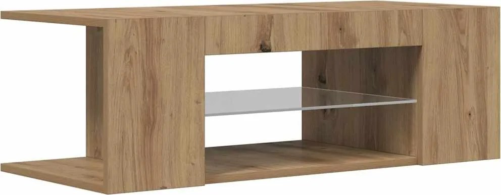 vidaXL kézműves tölgy szerelt fa TV-szekrény LED-ekkel 90x39x30 cm