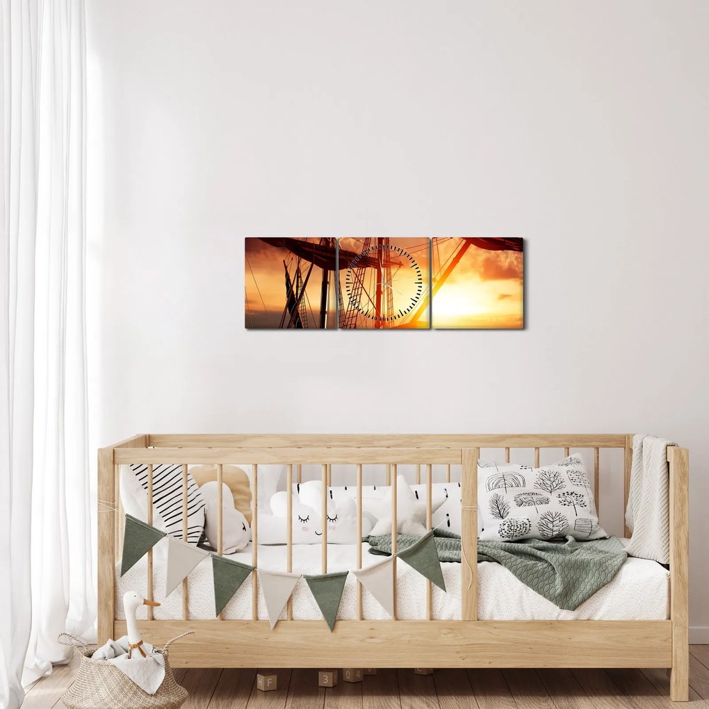 Kép - Ősi kalózhajó (órával) (90x30 cm)