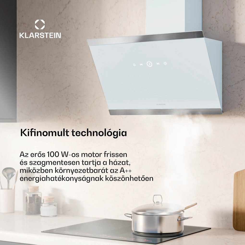 Klarstein FlashLine páraelszívó, A++, 578 m³/h, 3 szint, érintős, csendes, LED, elszívás/recirkuláció, 100 W
