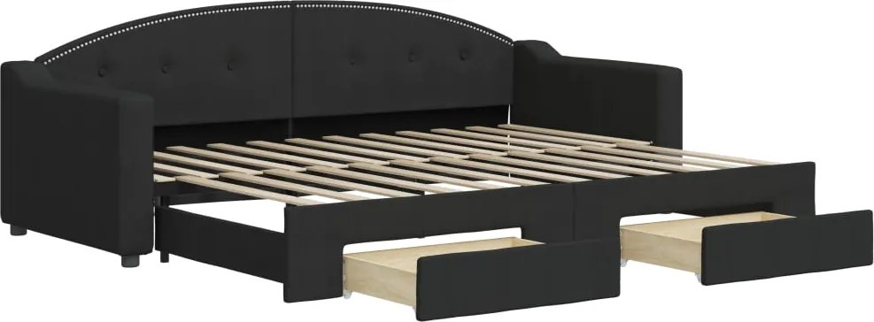 vidaXL fekete kihúzható szövet heverő fiókokkal 80 x 200 cm