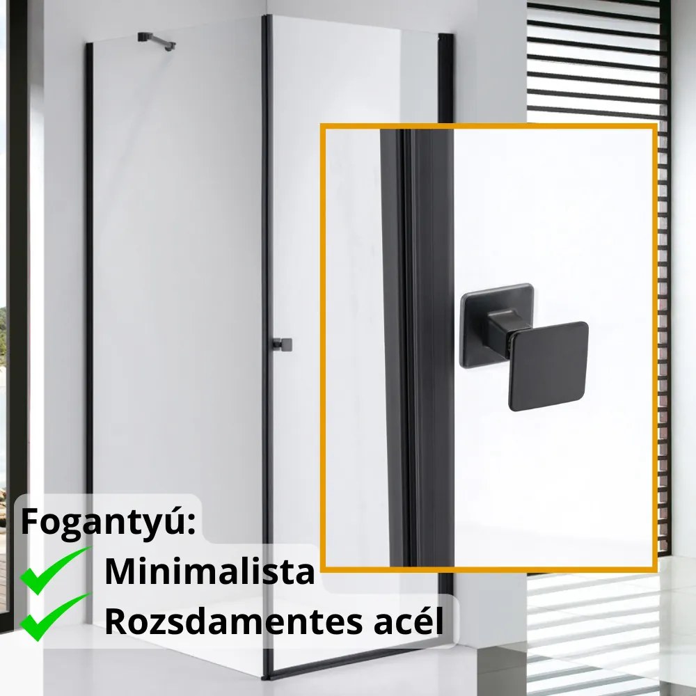 Stuxi Bari Black 80x100 aszimmetrikus nyílóajtós zuhanykabin 6 mm vízlepergető biztonsági üveggel, matt fekete