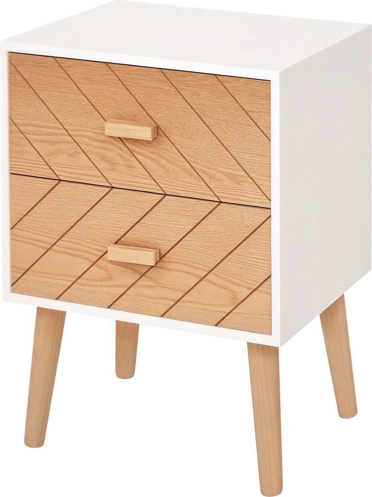 HOMCOM 2-Fiókos Éjjeliszekrény Magas Lábbal 40x30x55.5 cm Fehér és Natúr | Aosom