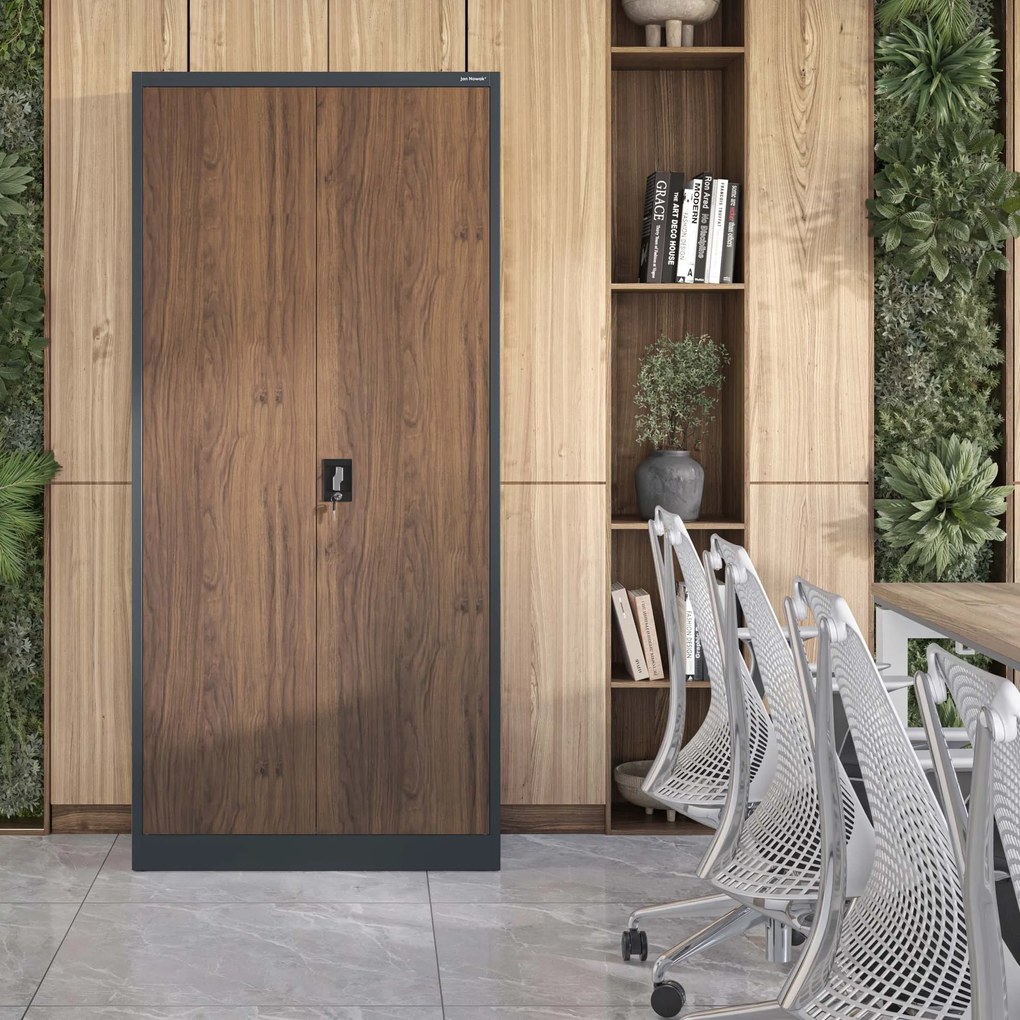 Fém iratszekrény JAN H, 900 x 1950 x 400 mm, Eco Design: antracit/ dió