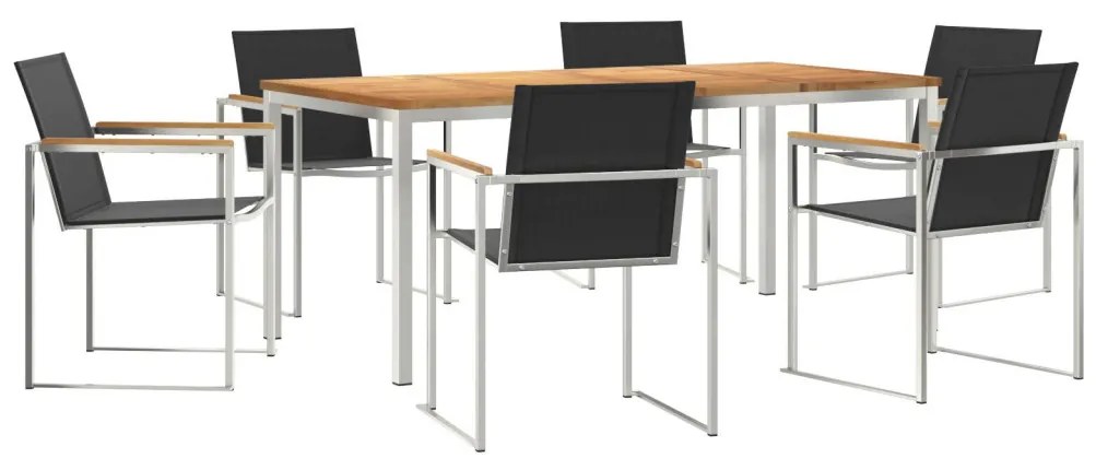 7 Részes Kert Étkező Szett Tömör Fa Tíkkal, Kültéri Étkező Asztal 180x90x75 cm Tömör Fa Tíkkal