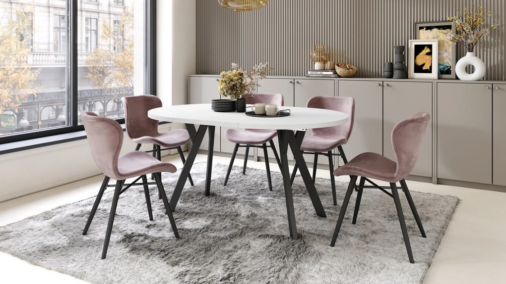 Mazzoni ALMO Fehér Matt/fekete lábak - BŐVÍTHETŐ KEREK ASZTAL Y ALAKÚ LÁBAKKAL LOFT/IPARI STÍLUSÚ NAPPALIBA/ÉTKEZŐBE