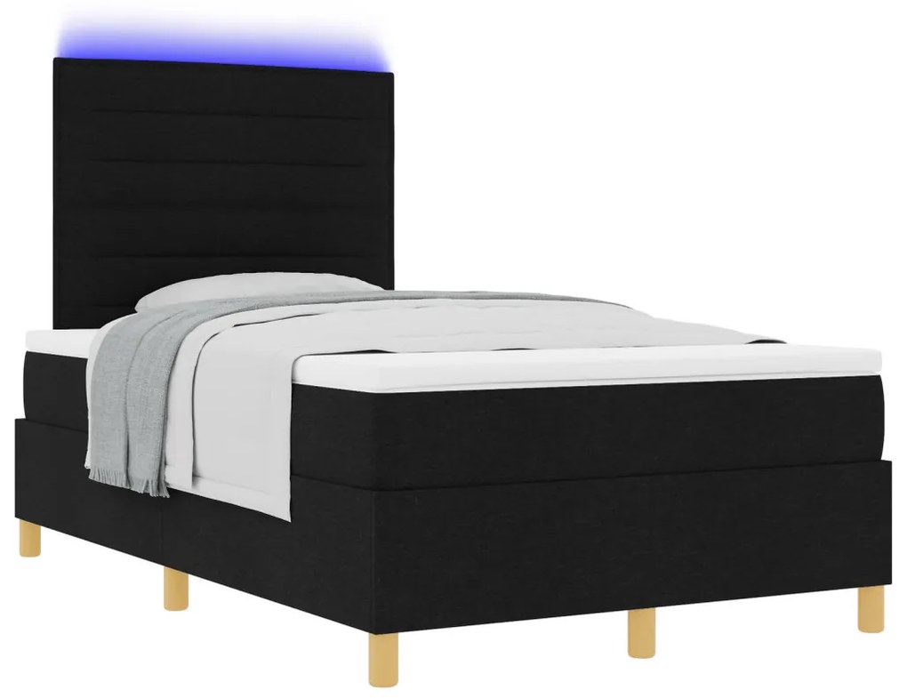 Box Spring Ágy ágybetéttel és LED fekete 120x200 cm szövet