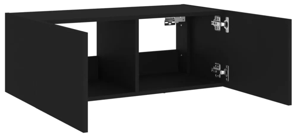 fekete fali TV-szekrény LED-világítással 80x35x31 cm