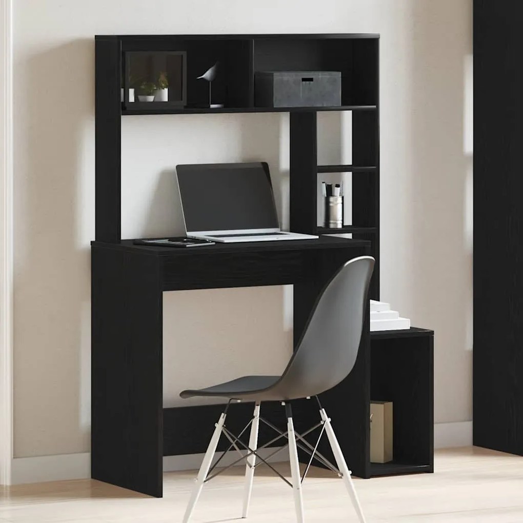 vidaXL fekete szerelt fa íróasztal polcokkal 100x45x140 cm