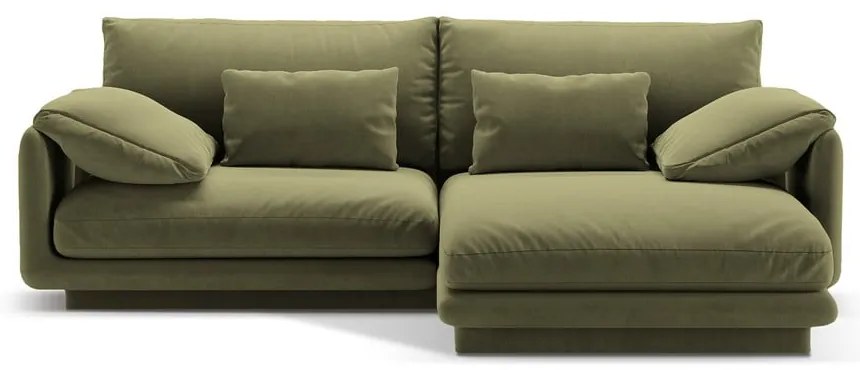 Világoszöld bársony sarokkanapé (jobb oldali-heverő résszel) Torino – Micadoni