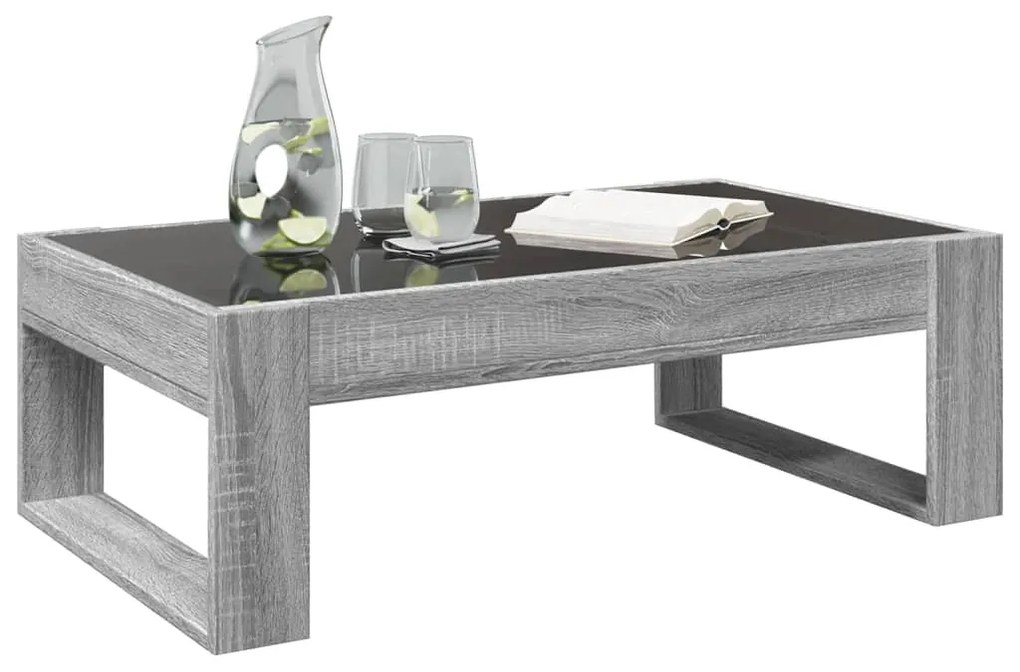 szürke sonoma végtelen hatású LED-es dohányzóasztal 90x53x30 cm