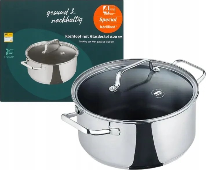 Fazék 20 CM Rozsdamentes Acél Quartz Indukciós Fedővel 3L Berndes Acél