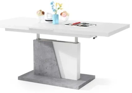 NINO fehér/szürke beton kihúzható, emelhető konferencia/étkezőasztal