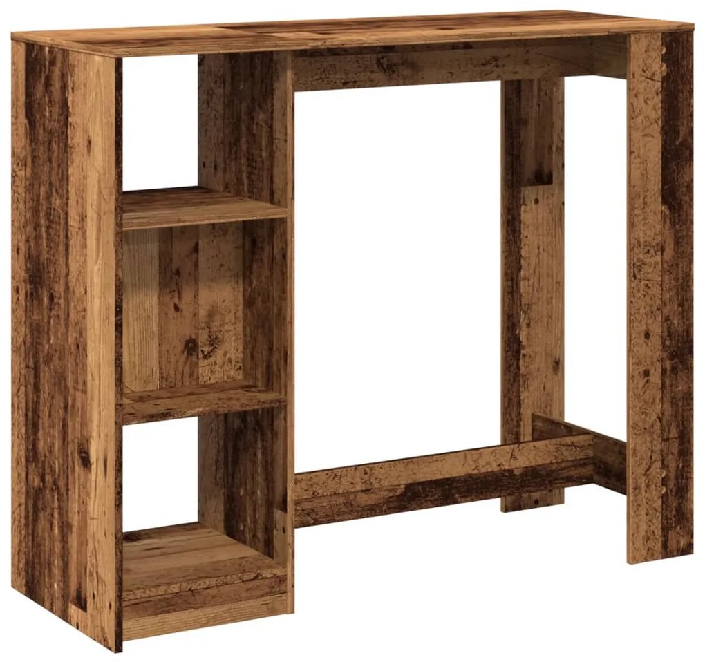 antik fa színű szerelt fa bárasztal polccal 124 x 46 x 103,5 cm