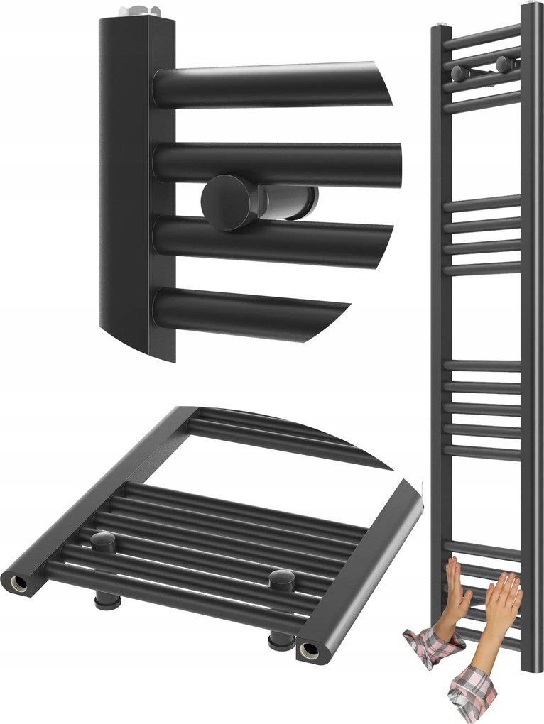 Fürdőszobai Radiátor Fekete Létra 30x120 cm Radiátor Szerelés 180° Breno