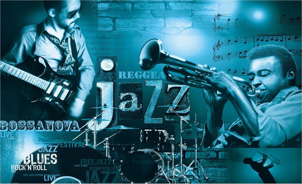 Flizelin fotótapéta Zenei energia Gitár trombita &amp; kotta 200x140 +ragasztó