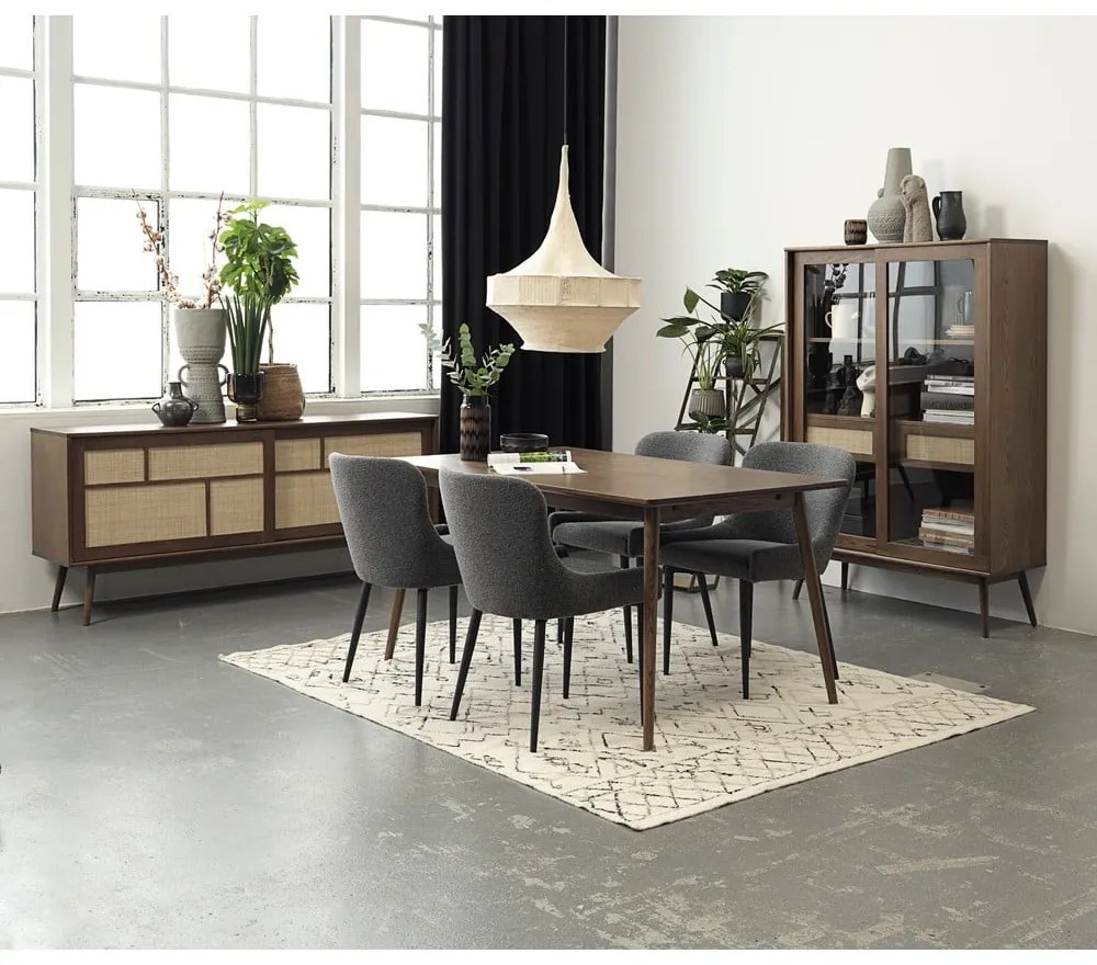 Sötétbarna tálalószekrény tolóajtóval, tölgyfa dekorral 110x160 cm Barrali – Unique Furniture