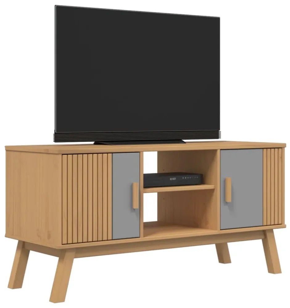 OLDEN szürke és barna tömör fenyőfa TV-szekrény 114x43x57 cm