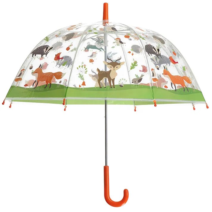 Átlátszó gyerek esernyő, erdei állatok mintával