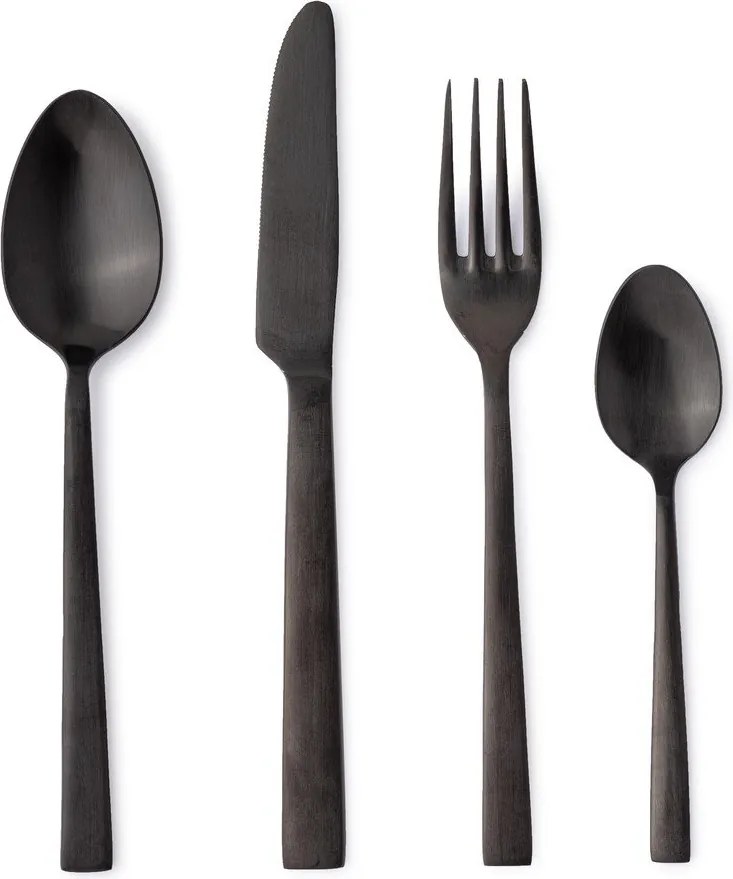 Fekete rozsdamentes acél négyszemélyes evőeszköz készlet 16 db-os Hestia – Bizzotto