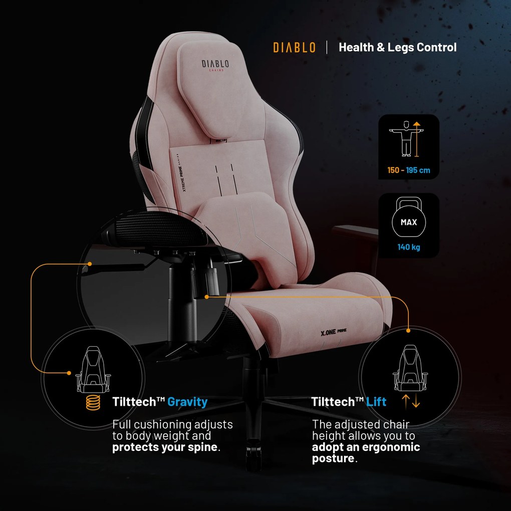 Gamer szék Normal Size, fekete-rózsaszín: Diablo X-One Prime Akira Pink