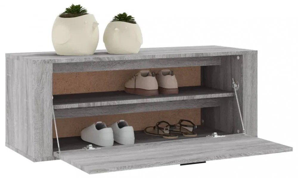 szürke sonoma színű szerelt fa fali cipősszekrény 100x35x38 cm