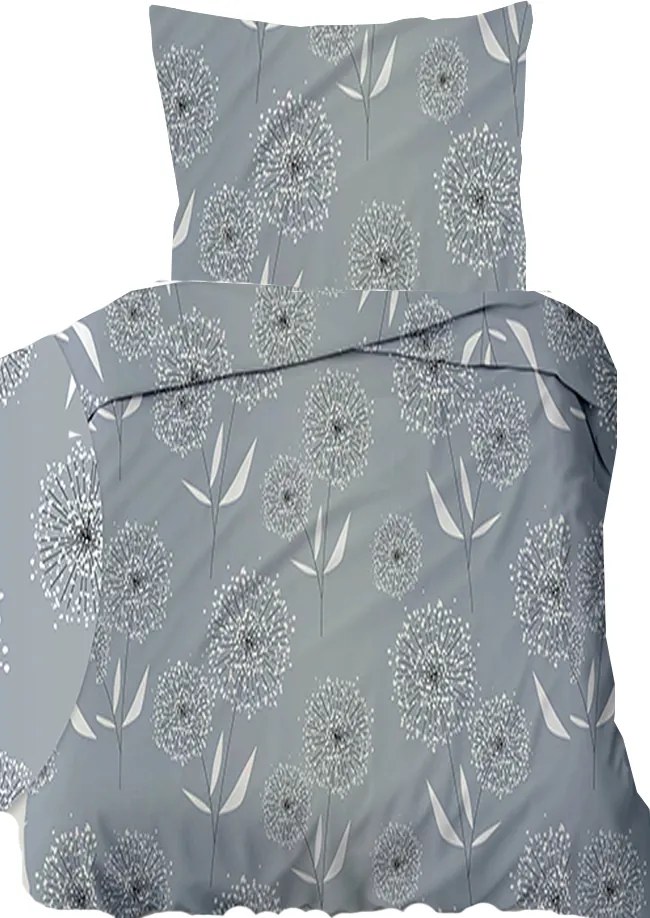 Krepp ágyneműhuzat 140x200+70x90cm Pitypang fehér szürke alapon