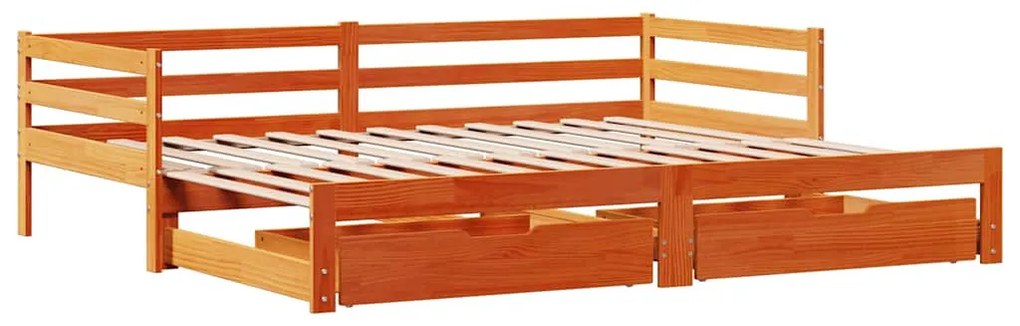 vidaXL viaszbarna tömör fenyőfa kihúzható kanapéágy fiókkal 80x200cm