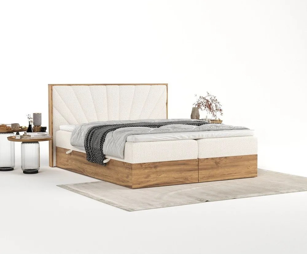 Krémszínű-natúr színű ágyneműtartós boxspring ágy 140x200 cm Asahi – Maison de Rêve