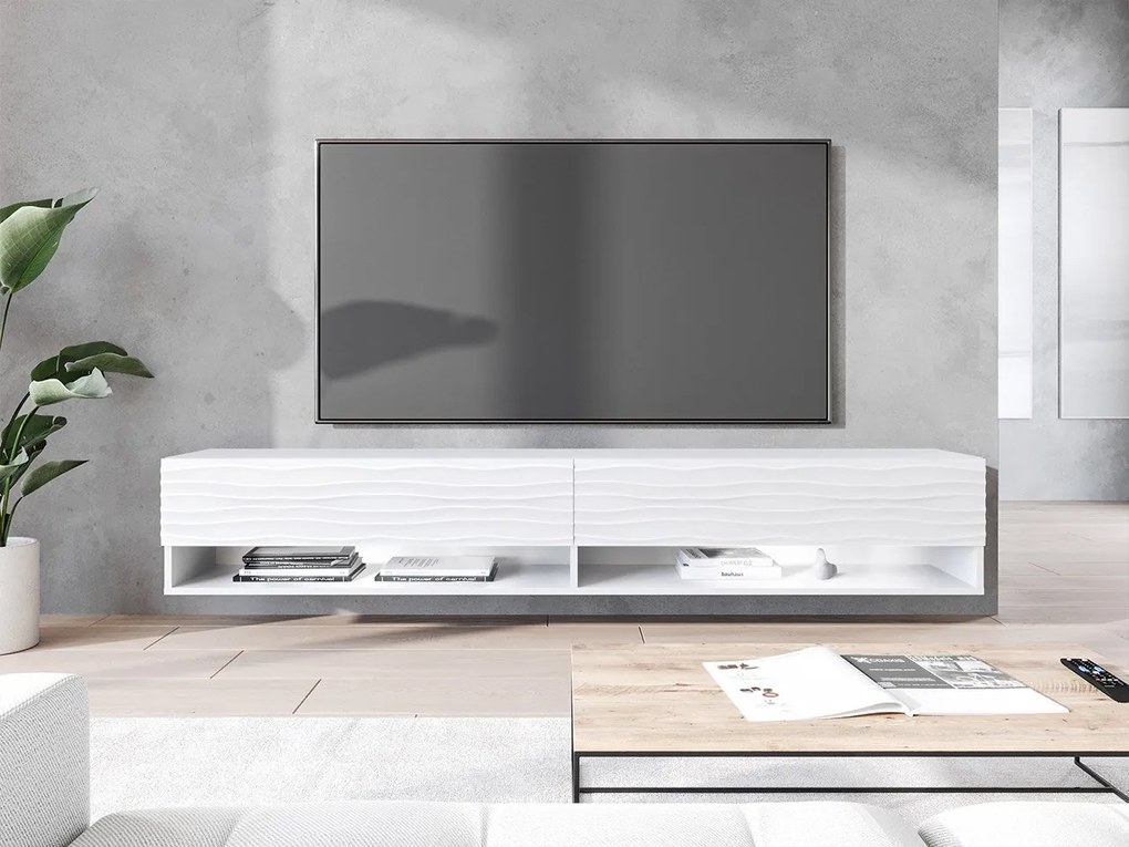 Függesztett TV szekrény Adenuk 140 MDF (fehér + fehér gyapjú) (LED RGB világítással). 1106327