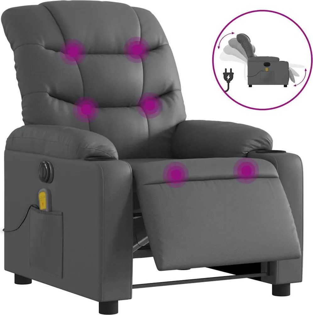 vidaXL szürke műbőr elektromos dönthető masszázsfotel