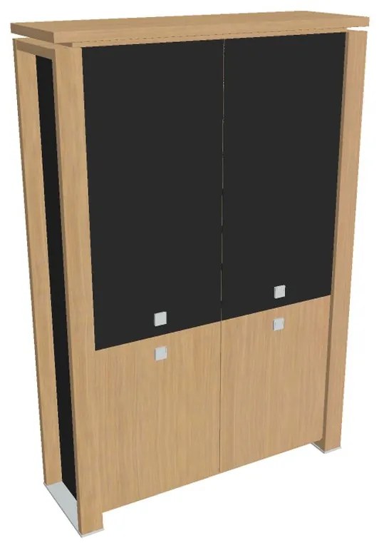 Verno+ S magas szekrény 140 x 46 x 210 cm, kombinált ajtó, világos tölgy / fekete