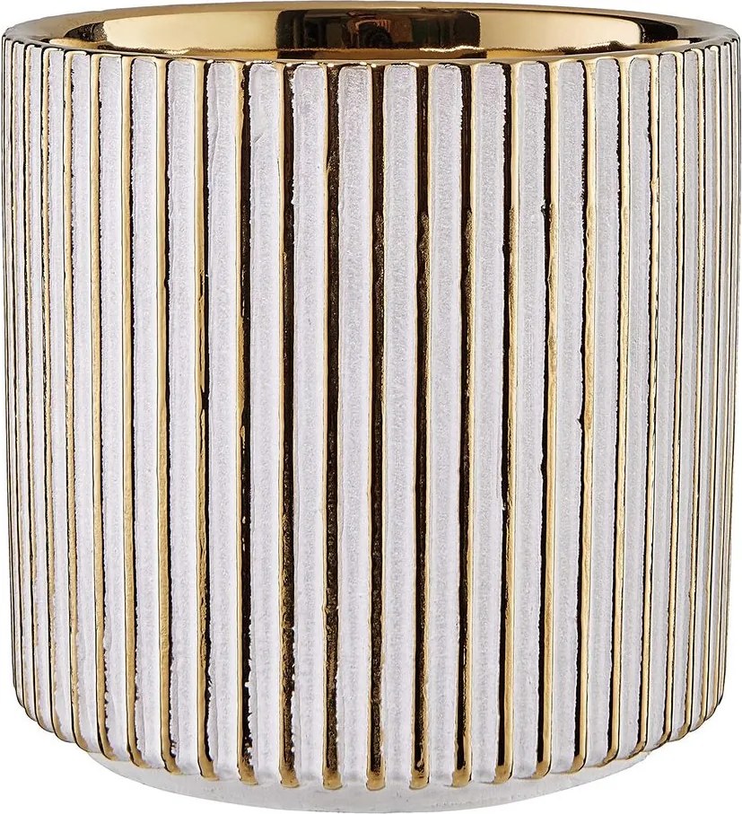 GOLDIE kaspó, fehér-arany csíkos Ø12cm