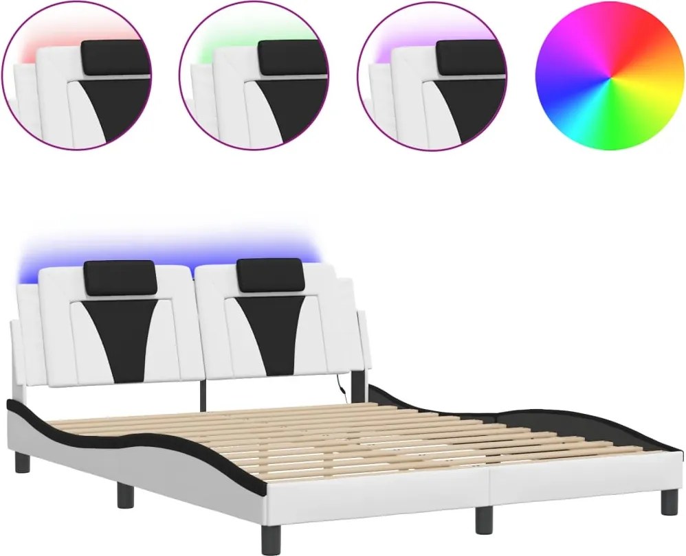 vidaXL fehér és fekete ágykeret Viana LED-ekkel matrac nélkül 160 x 200 cm