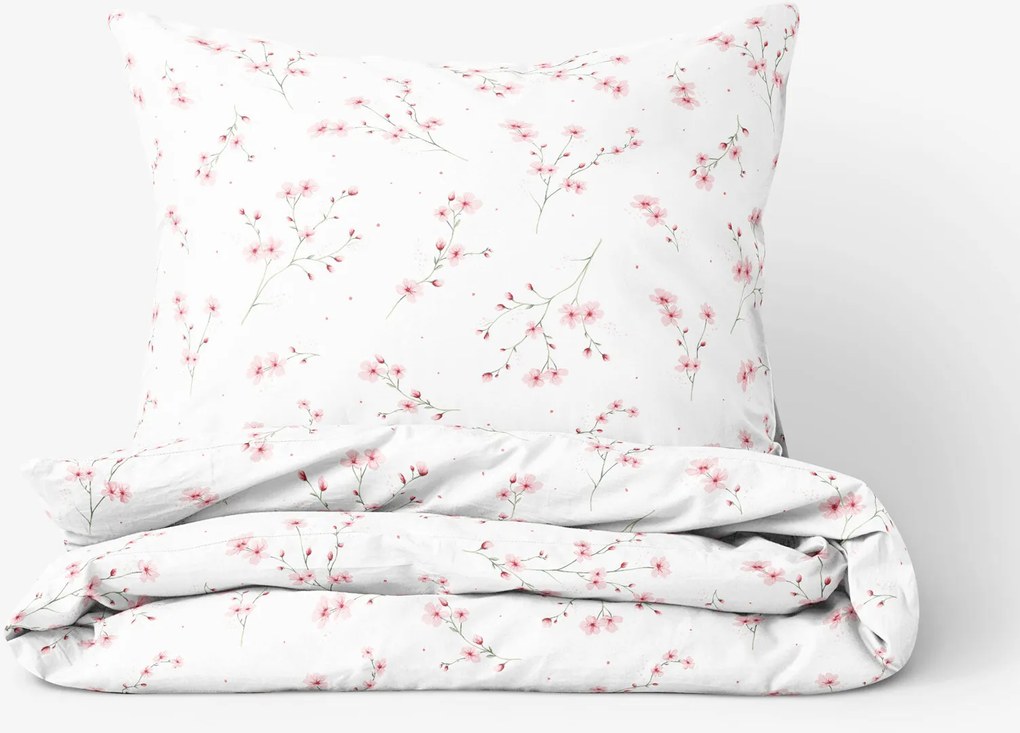 Goldea pamut ágyneműhuzat - cseresznyevirágok 220 x 200 és 2db 70 x 90 cm