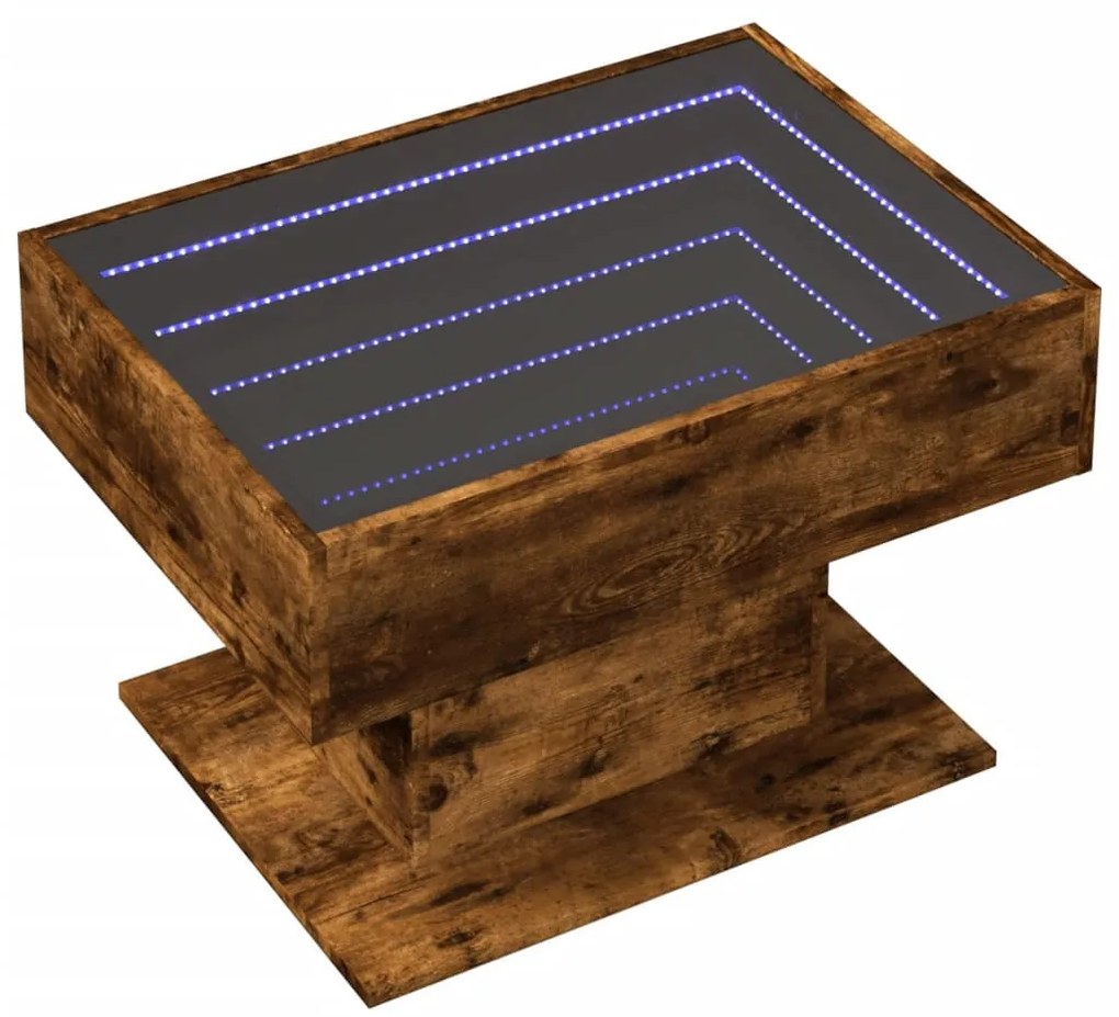 Füstös tölgy szerelt fa dohányzóasztal LED-del 70 x 50 x 45 cm