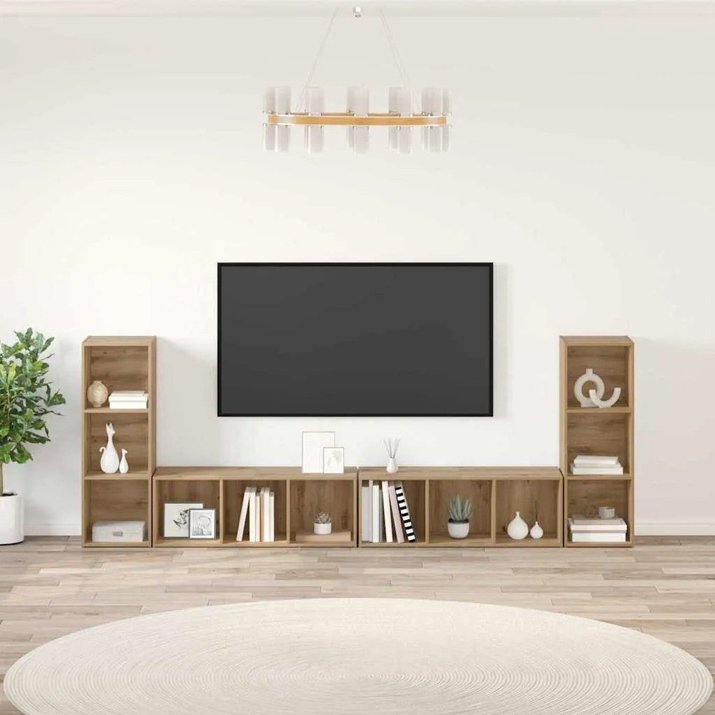 TV szekrény 4 pcs kézműves tölgy 37 x 35 x 107.5 cm Műanyag Fa