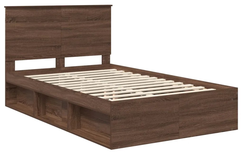 vidaXL Ágykeret fejtámlával Barna Tölgy 120 x 200 cm Tömör fenyőfa