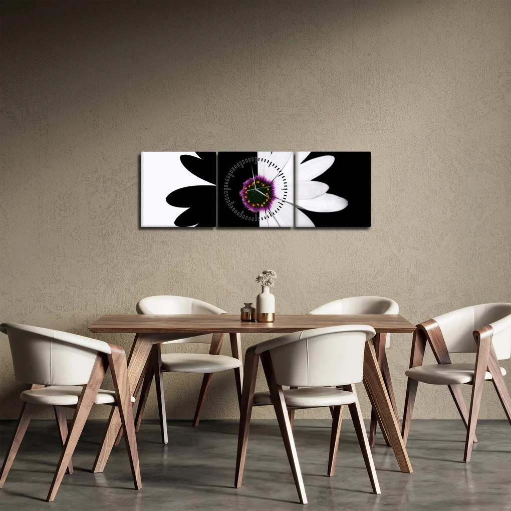 Egy fekete-fehér virág képe (órával) (90x30 cm)
