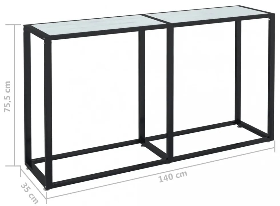 fehér márványszínű edzett üveg tálalóasztal 140 x 35 x 75,5 cm