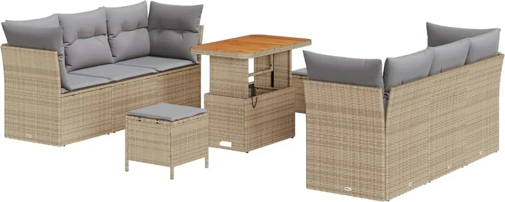 vidaXL Kerti Kanapé Szett 9 pcs Beige és Világosszürke polirattan