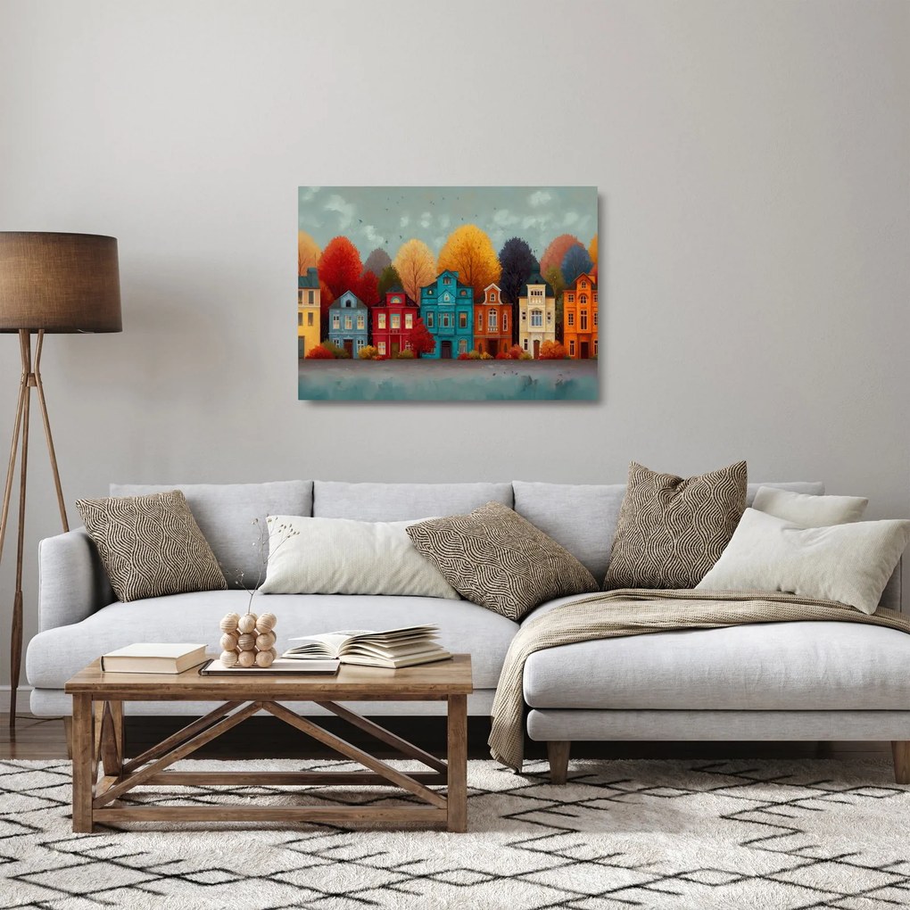 Üveg kép - Festett őszi város (70x50 cm)