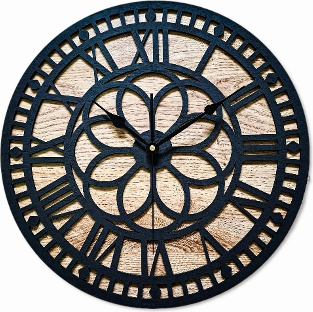 Nagy Falióra,mandala, Római,vintage, RETRO,TÖLGY,CSENDES,NAPPALIBA,60cm