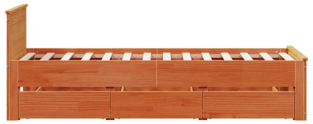 barna tömör fenyőfa ágy matrac nélkül fejtámlával 100 x 200 cm
